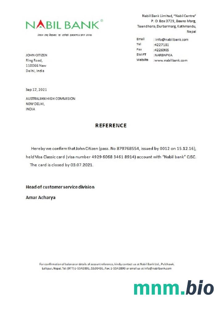 Przykład zamknięcia banku w Indiach Nabil w formatach Word i PDF